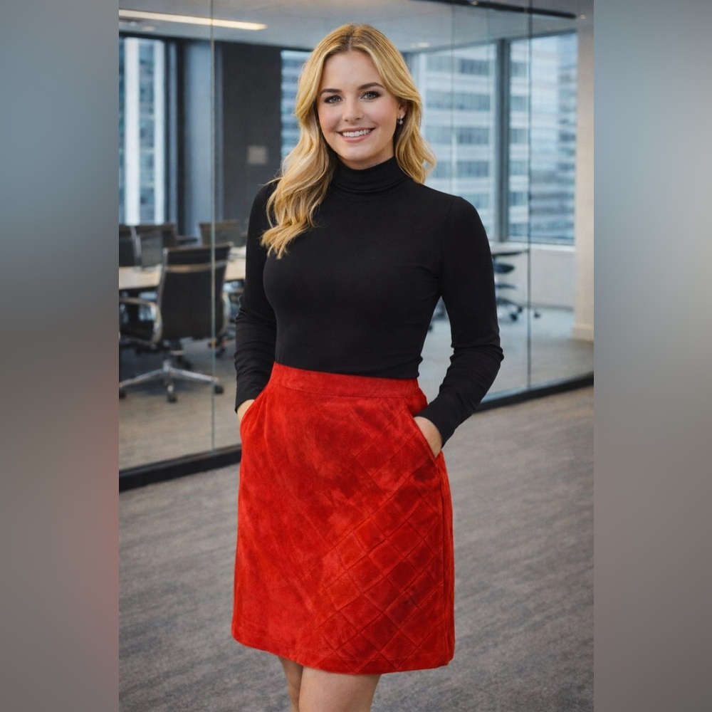 Valentino Boutique Women’s Red Basketweave Pencil Skirt (Skirt Only)